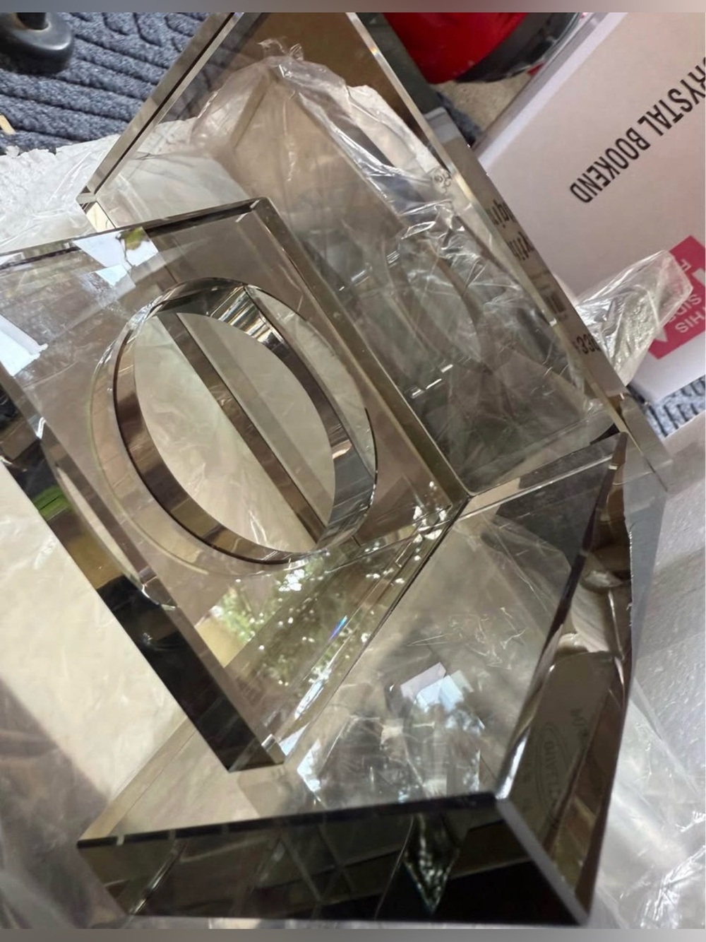 NEW Contemporary Home Decor / Heavy Smoky CRYSTAL Bookends made of  (5”x6” each)